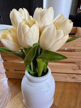 Cream Tulip Floral Arrangement in White Vase - Home Accents